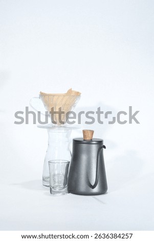 Sets of Coffee Drip method equipment. Japanese Style coffee drip filter device in isolated background White color. Chinaware coffee set.