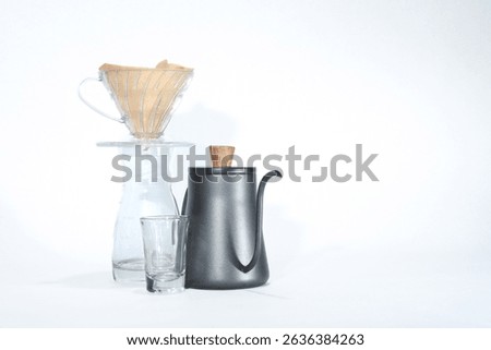Sets of Coffee Drip method equipment. Japanese Style coffee drip filter device in isolated background White color. Chinaware coffee set.