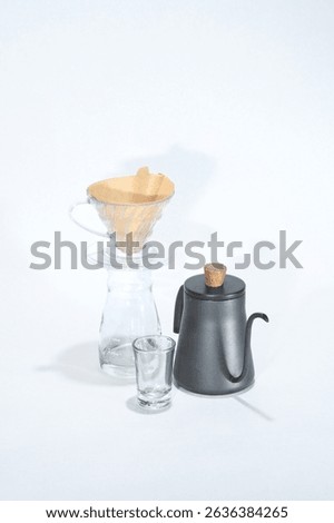 Sets of Coffee Drip method equipment. Japanese Style coffee drip filter device in isolated background White color. Chinaware coffee set.
