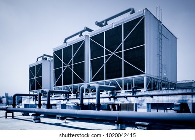 Sets of cooling towers in data center building. - Shutterstock ID 1020042415