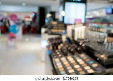 Sets Of Makeup In Department Store Shopping Mall, Image Blur Defocused Background