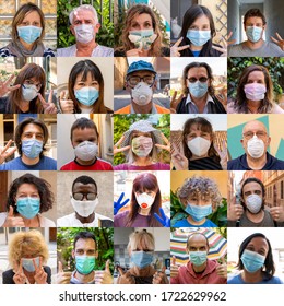 sets of positive people portraits wearing masks during the coronavirus covid-19 infection period