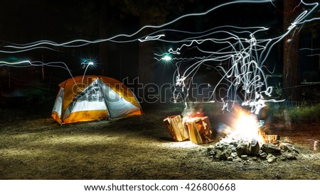 Setting up camp and building a fire for the night. Living the good life. 