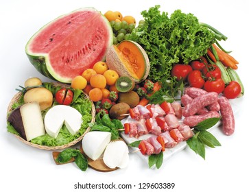 Setting With Meat, Fruit, Vegetables And Cheese