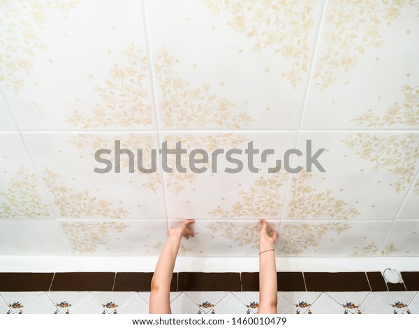Setting Styrofoam Ceiling Tiles Home Kitchen Stock Photo Edit Now