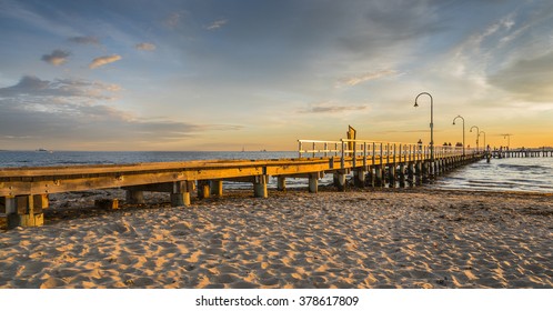 Setting Sun Hobsons Bay Jetty Melbourne
