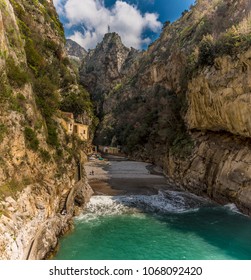 The Settlement In Italy's Only Fjord At Fiordo Di Furore On The Amalfi Coast, Italy