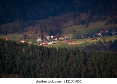 Settlement in Mountains between villages Mnisek nad Popradom and Hranicne. Lubovnianska vrchovina, Slovakia. - Shutterstock ID 2121333851