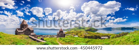 The Sevan temple complex on the peninsula of the Lake Sevan, Armenia.