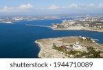 Sevastopol, Crimea. Vladimirsky Cathedral in Chersonesos. Chersonesus Tauric - founded by the ancient Greeks on the Heracles peninsula on the Crimean coast, Aerial View  