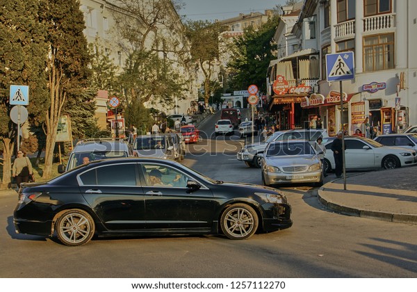 Sevastopol, Russia, - May 12, 2015:
Quiet and measured life of the city after the 2014 referendum. The
streets are full of people and cars. Life is getting
better.