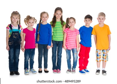 Seven Children Stand Together On White Stock Photo 489495289 | Shutterstock