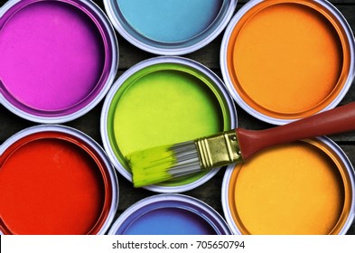 Seven Colorful Paint With A Brush