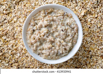 Seven Grain Porridge. Hot  Healthy Cereal Breakfast. Top View