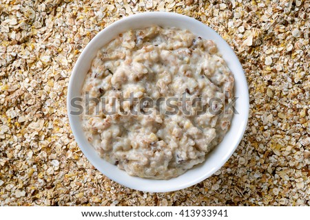 Seven grain porridge. Hot  healthy cereal breakfast. Top view