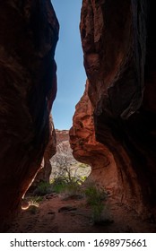 Seven Keyholes Slot canyon narrow and deep subway shaped silhouette in Gold Butte National Monument