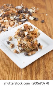 Seven layer bars on the kitchen counter.