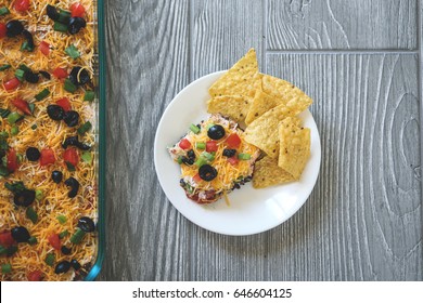 Seven Layer Bean Dip And Tortilla Chips