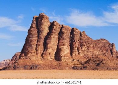 Seven Pillars Of Wisdom On Wadi Rum Desert In Jordan