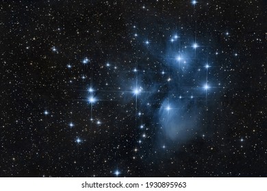 Seven sisters pleiades in the deep sky at night