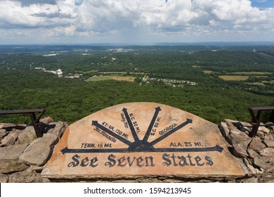 Seven States Stone At Rock City Viewpoint Atop Of Iconic Lookout Mountain, Georgia. The City Of Chattanooga Tennessee Is Nearby.