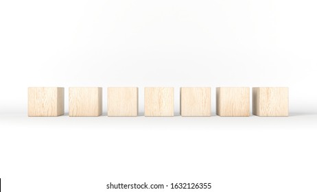 Seven Wooden Blocks Isolated On White Background. 3d Illustration.