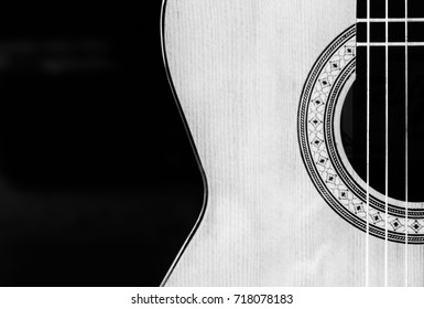 Seven-stringed guitar background , closeup,  B&W