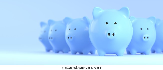Several 3D Blue Piggy bank on a blue background - Shutterstock ID 1688779684