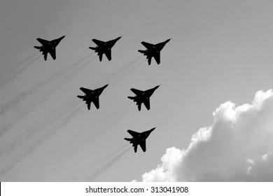 several aircraft in the sky.black and white - Shutterstock ID 313041908