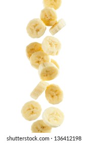  Several Banana Slices, On White Background