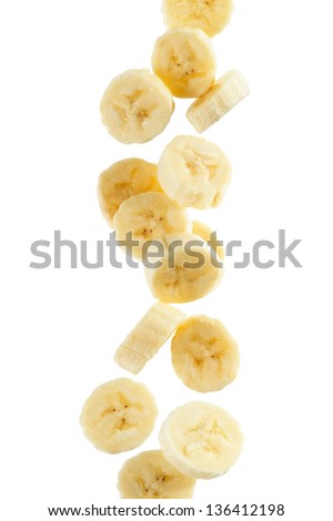  Several banana slices, on white background