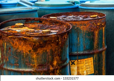Several barrels of toxic waste at the dump