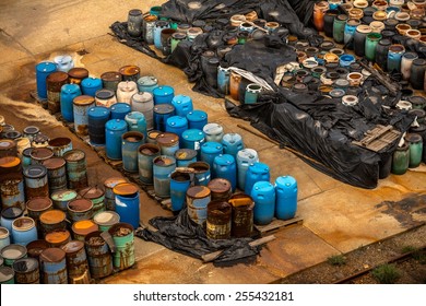 Several barrels of toxic waste at the dump 
