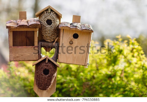 Several Birdhouses Bird Feeder On Stick Stock Photo Edit Now