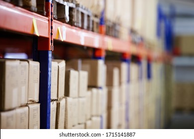 several cardboard boxes stacked in the warehouse