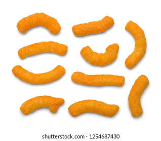 Several Cheese Puffs Isolated on a White Background. - Shutterstock ID 1254687430