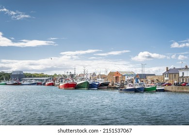 Several Colourful Fishing Boats Moored In Howth Harbour. Phishing And Shellfish Fishing Equipment On Fishing Boats, Dublin, Ireland