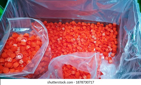 Several Cosmetic Plastic Bottle Caps. In Plastic Injection Molding From The Plastics Industry.