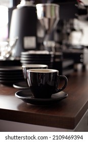 Several Cups Of Long Black Coffee On The Barista Table. Food Background