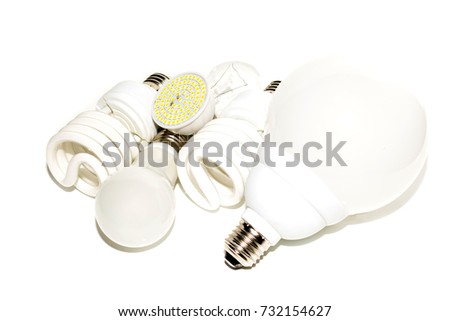 Several different led bulbs and compact fluorescent lamps