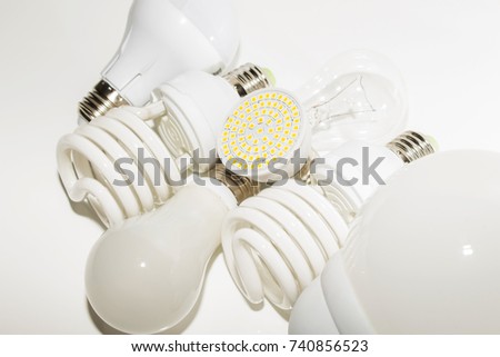 Several different led bulbs and compact fluorescent lamps