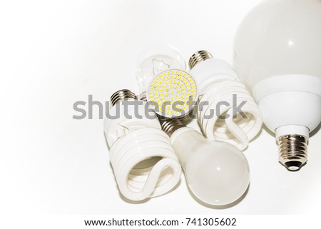 Several different led bulbs and compact fluorescent lamps
