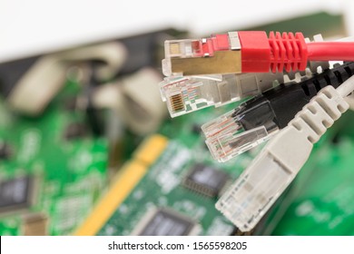 Several DSL cables bundled with blurred background