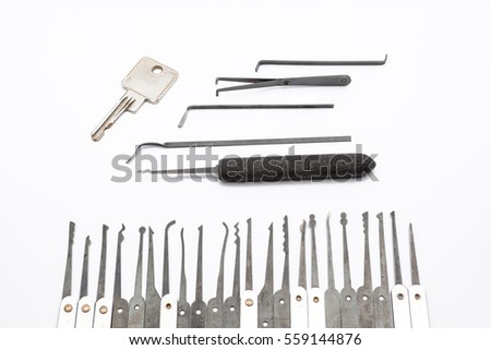 several lockpicking to open a lock on a door