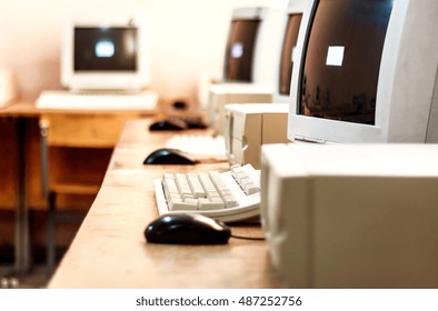 Several Old Computers In The Computer Room