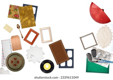 Several old objects on white background with spece for your logo or text. 