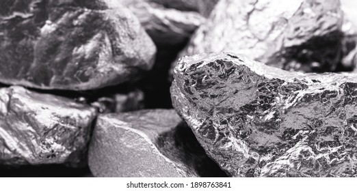 several palladium stones, a chemical element that at room temperature contracts in the solid state. Metal used in industry. Spot focus