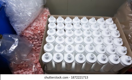 Several  plastic bottle parts packaing.in plastic injection molding, From the plastics industry.