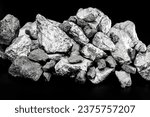 several rough stones, silver, manganese, tin, chrome and platinum. Mining concept, industrial material.