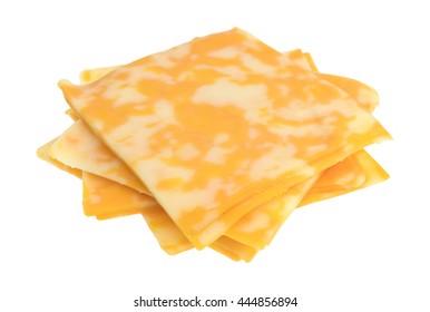 Several Slices Of Colby-Jack Cheese In A Stack Isolated On A White Background.